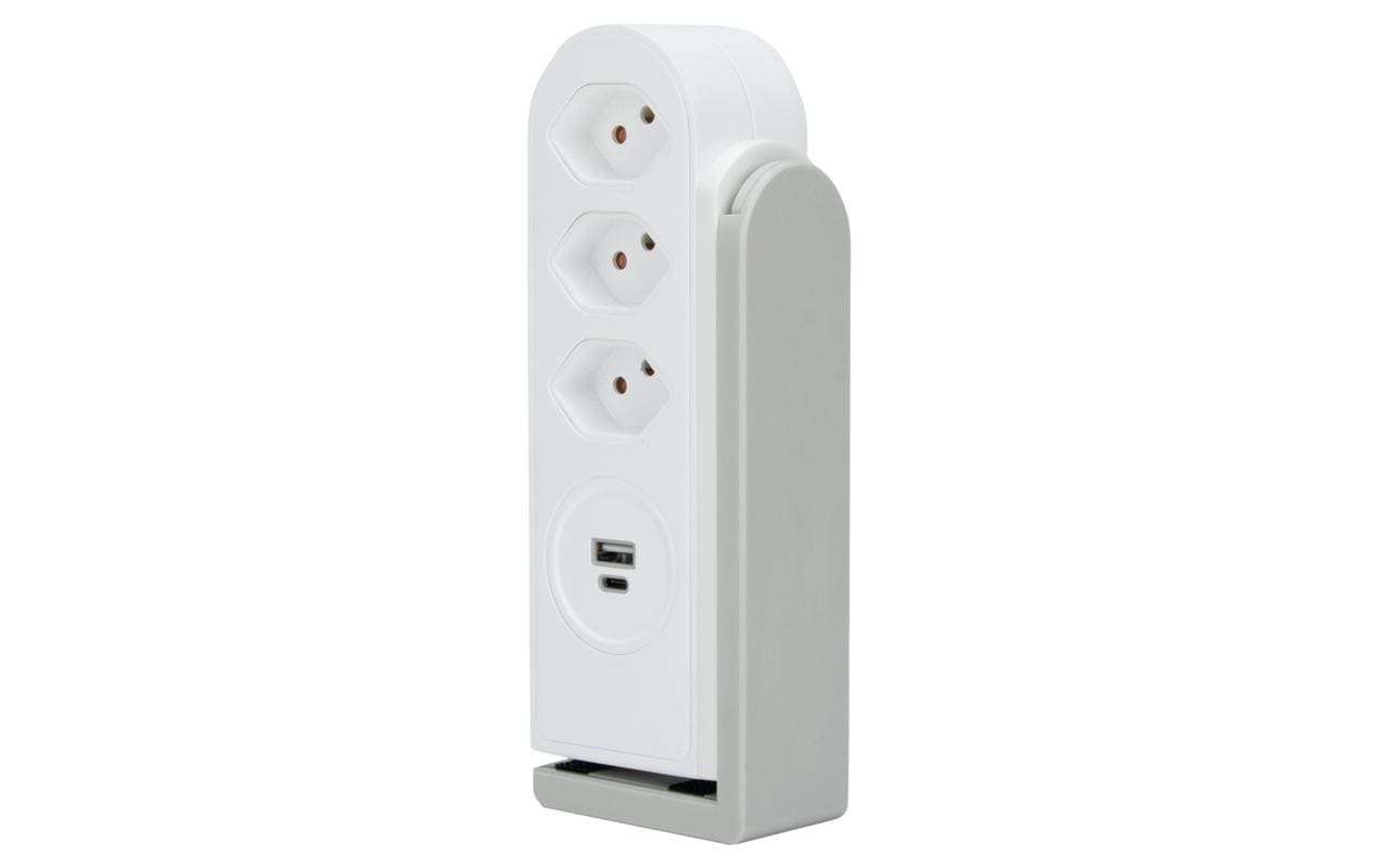 Steffen Tischsteckdosenleiste, 3×T13, 1×USB‑A 12 W + 1×USB‑C 17 W, 1,5 m, ohne Schalter – weiss