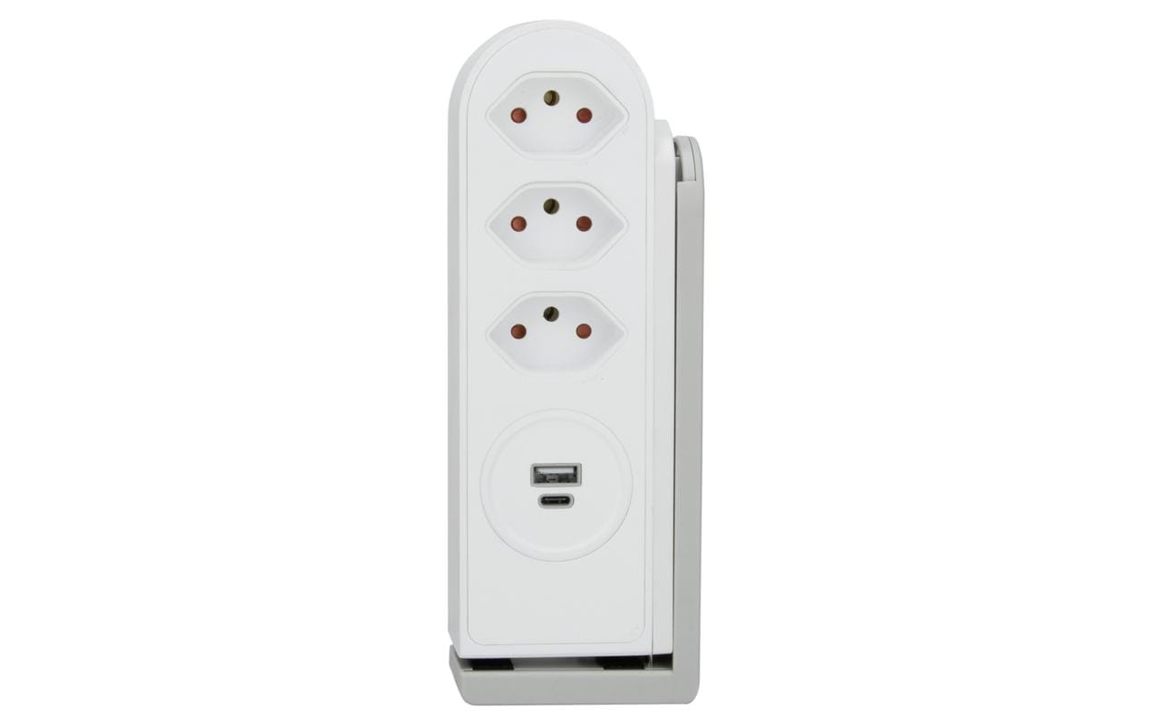 Steffen Tischsteckdosenleiste, 3×T13, 1×USB‑A 12 W + 1×USB‑C 17 W, 1,5 m, ohne Schalter – weiss