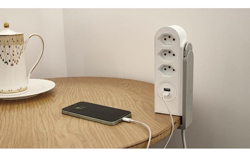 Steffen Tischsteckdosenleiste, 3×T13, 1×USB‑A 12 W + 1×USB‑C 17 W, 1,5 m, ohne Schalter – weiss