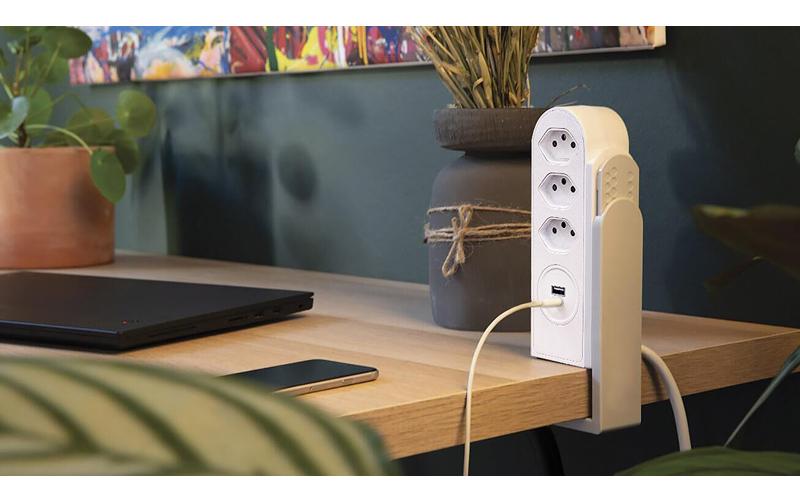 Steffen Tischsteckdosenleiste, 3×T13, 1×USB‑A 12 W + 1×USB‑C 17 W, 1,5 m, ohne Schalter – weiss