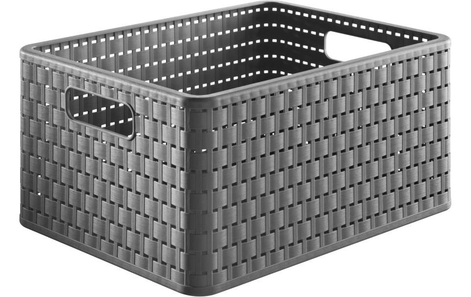 Rotho Country Aufbewahrungskorb 18 l (ohne Deckel) – Kunststoff – Anthrazit – mit Griffen – 278 × 191 × 368 mm