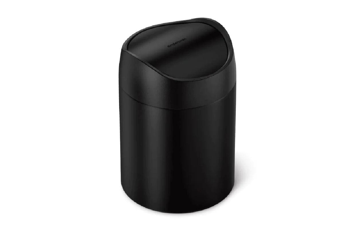 simplehuman Tischabfalleimer CW2100 – 1,5 l – Edelstahl, rund – schwarz matt, Anti-Rutsch-Basis