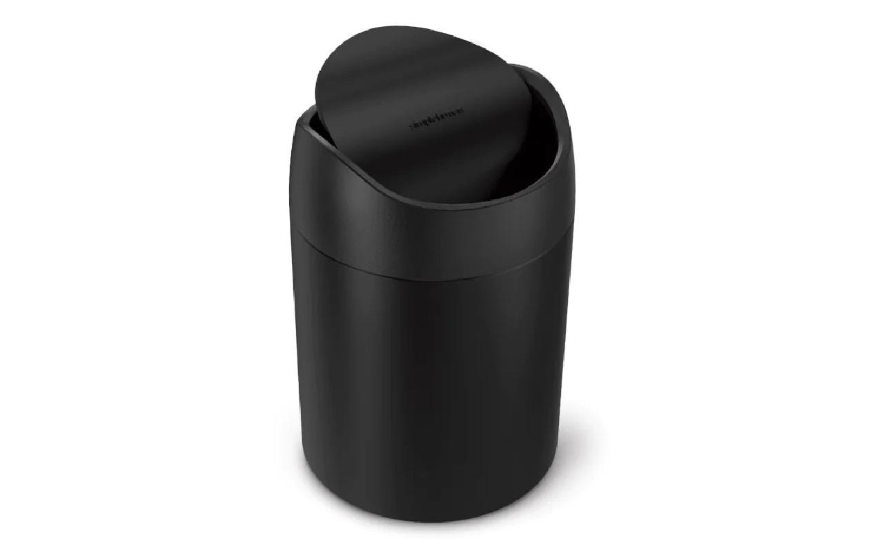 simplehuman Tischabfalleimer CW2100 – 1,5 l – Edelstahl, rund – schwarz matt, Anti-Rutsch-Basis