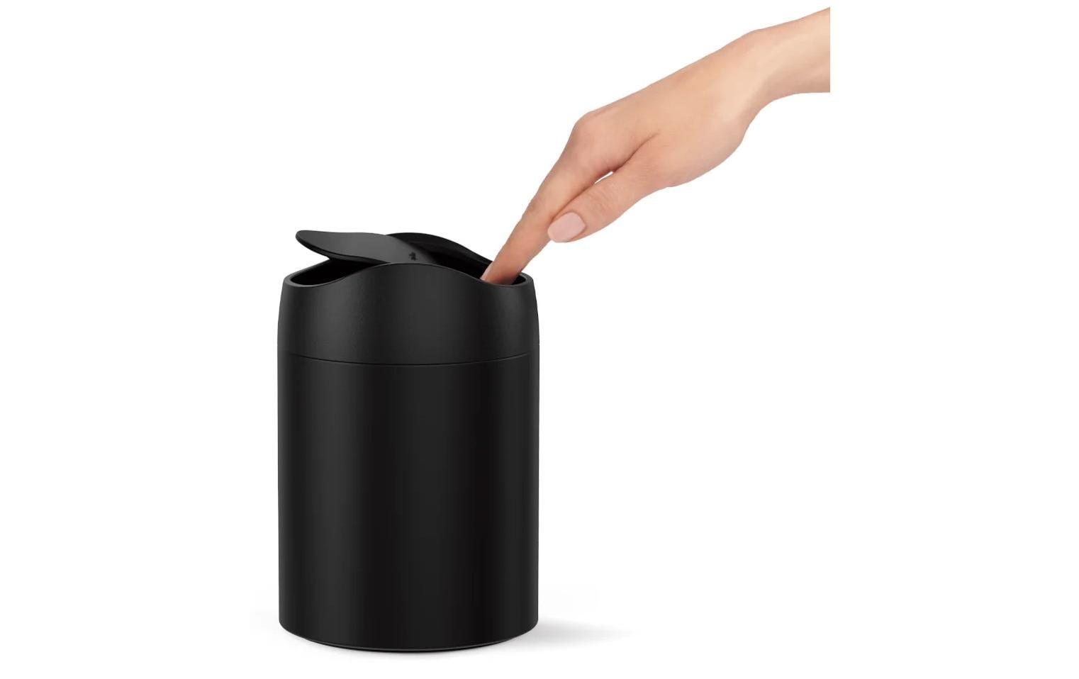 simplehuman Tischabfalleimer CW2100 – 1,5 l – Edelstahl, rund – schwarz matt, Anti-Rutsch-Basis