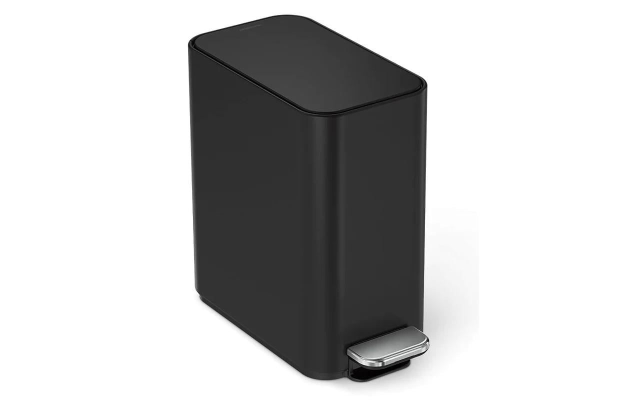 simplehuman Papierkorb – 5 l, mit Deckel, Edelstahl, schwarz matt – B × H × T 157 × 310 × 320 mm