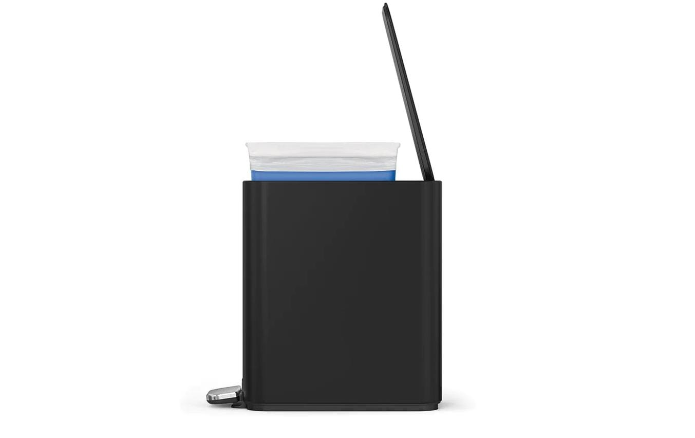 simplehuman Papierkorb – 5 l, mit Deckel, Edelstahl, schwarz matt – B × H × T 157 × 310 × 320 mm