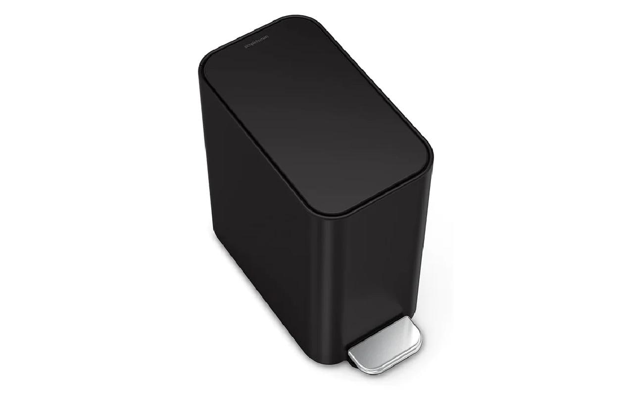 simplehuman Papierkorb – 5 l, mit Deckel, Edelstahl, schwarz matt – B × H × T 157 × 310 × 320 mm