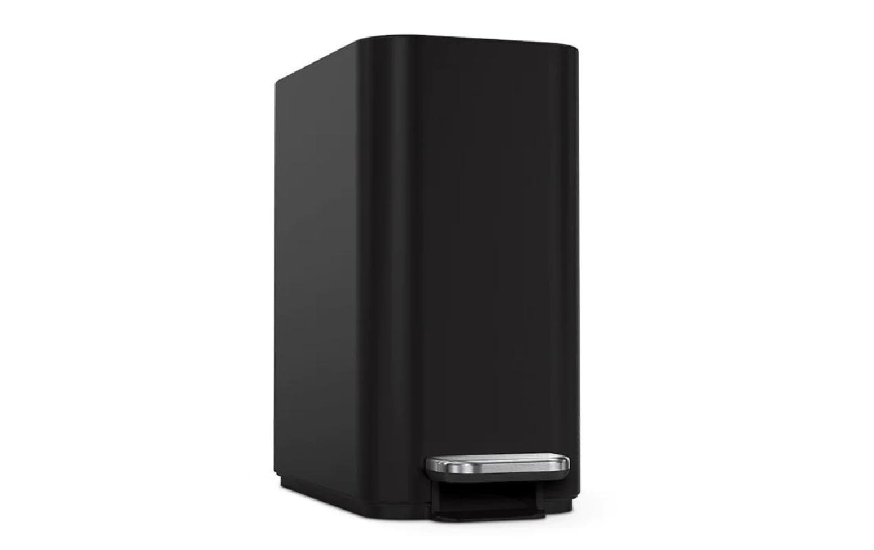 simplehuman Papierkorb – 5 l, mit Deckel, Edelstahl, schwarz matt – B × H × T 157 × 310 × 320 mm