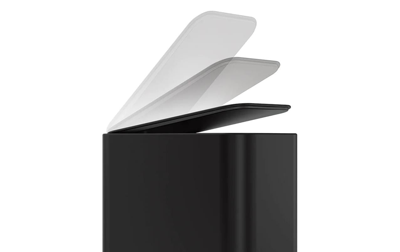 simplehuman Papierkorb – 5 l, mit Deckel, Edelstahl, schwarz matt – B × H × T 157 × 310 × 320 mm