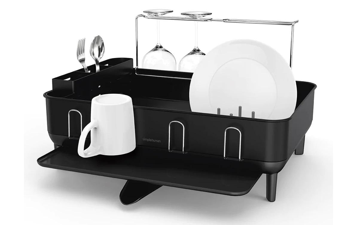 simplehuman Abtropfgestell 56,6 × 51,4 × 29,2 cm, Edelstahl/Kunststoff, schwarz matt