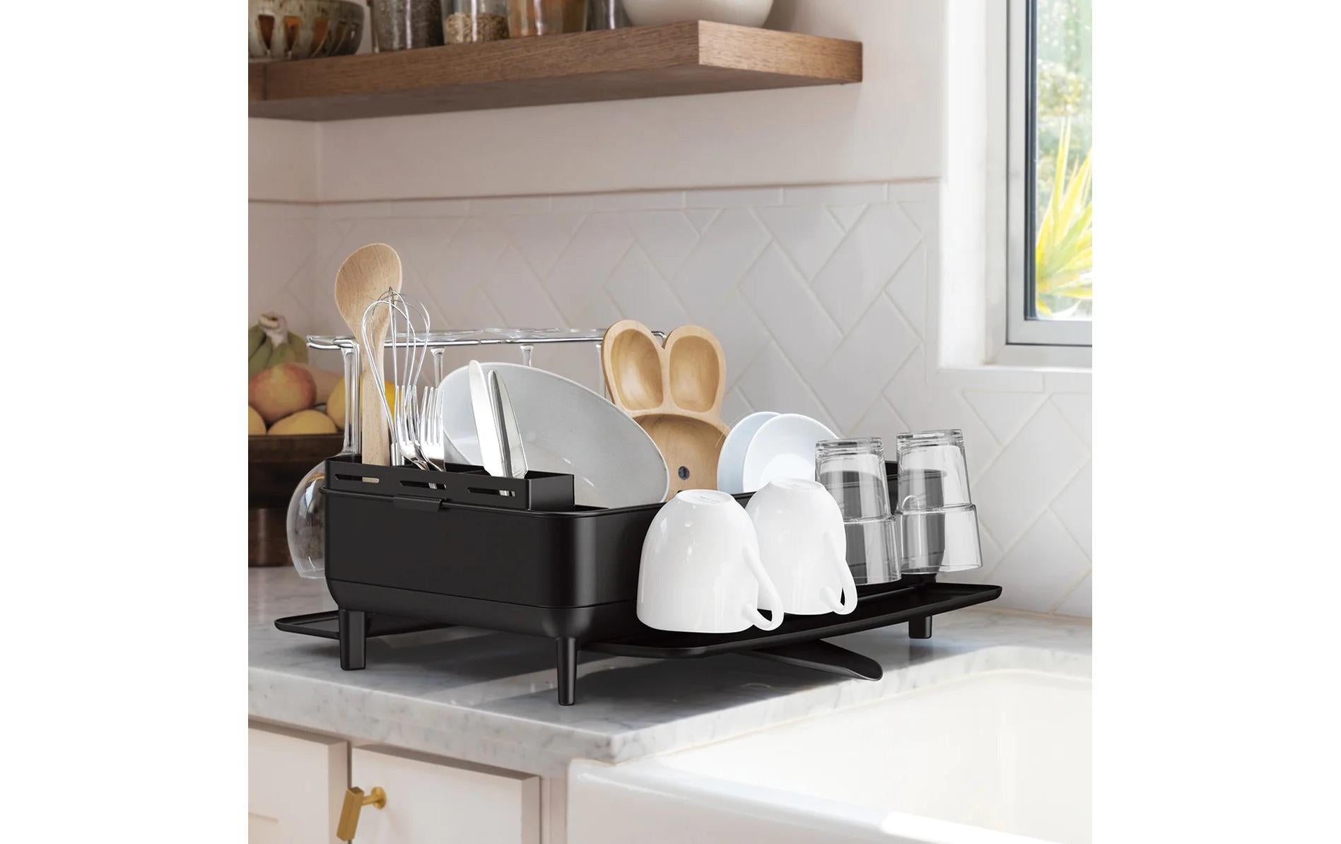 simplehuman Abtropfgestell 56,6 × 51,4 × 29,2 cm, Edelstahl/Kunststoff, schwarz matt