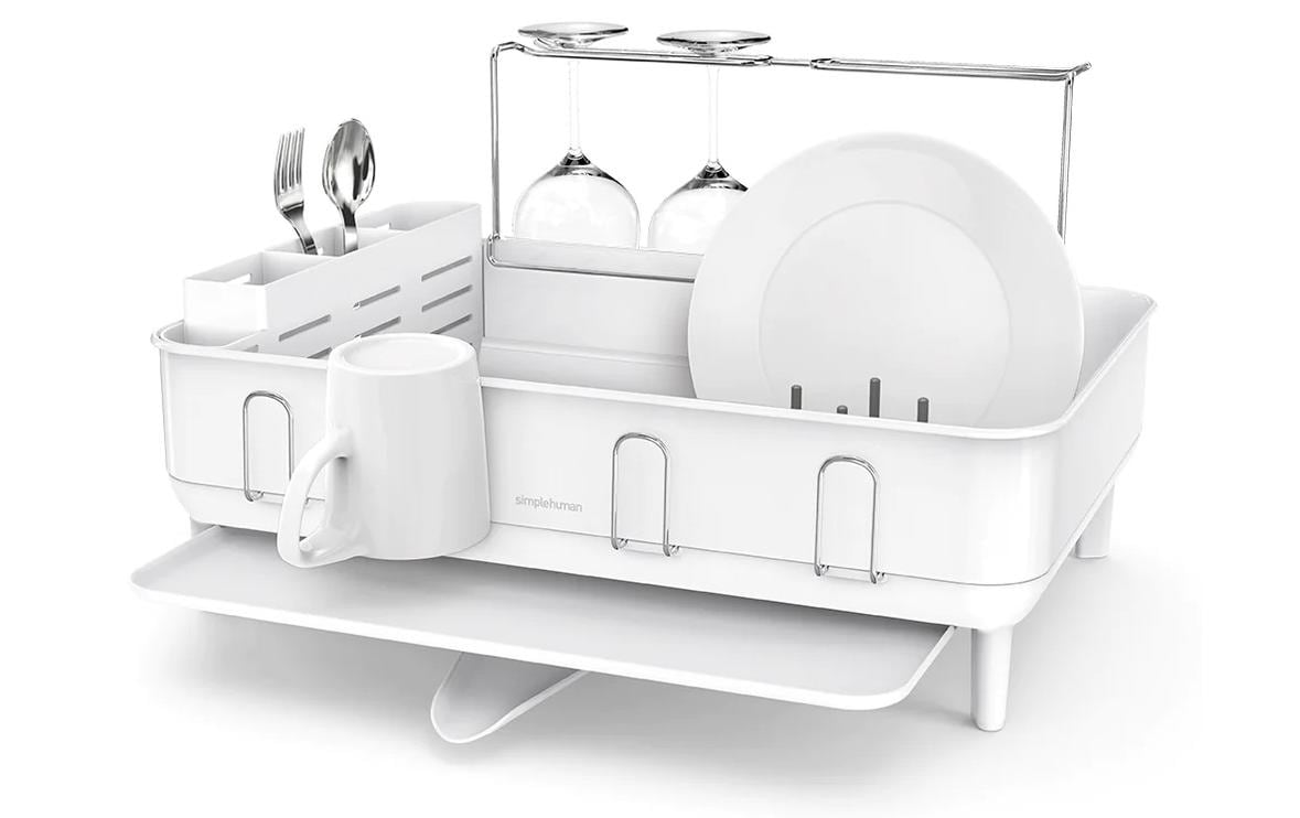 Simplehuman – Abtropfgestell 56,6 × 51,4 × 29,2 cm, Edelstahl/Kunststoff, Weiss