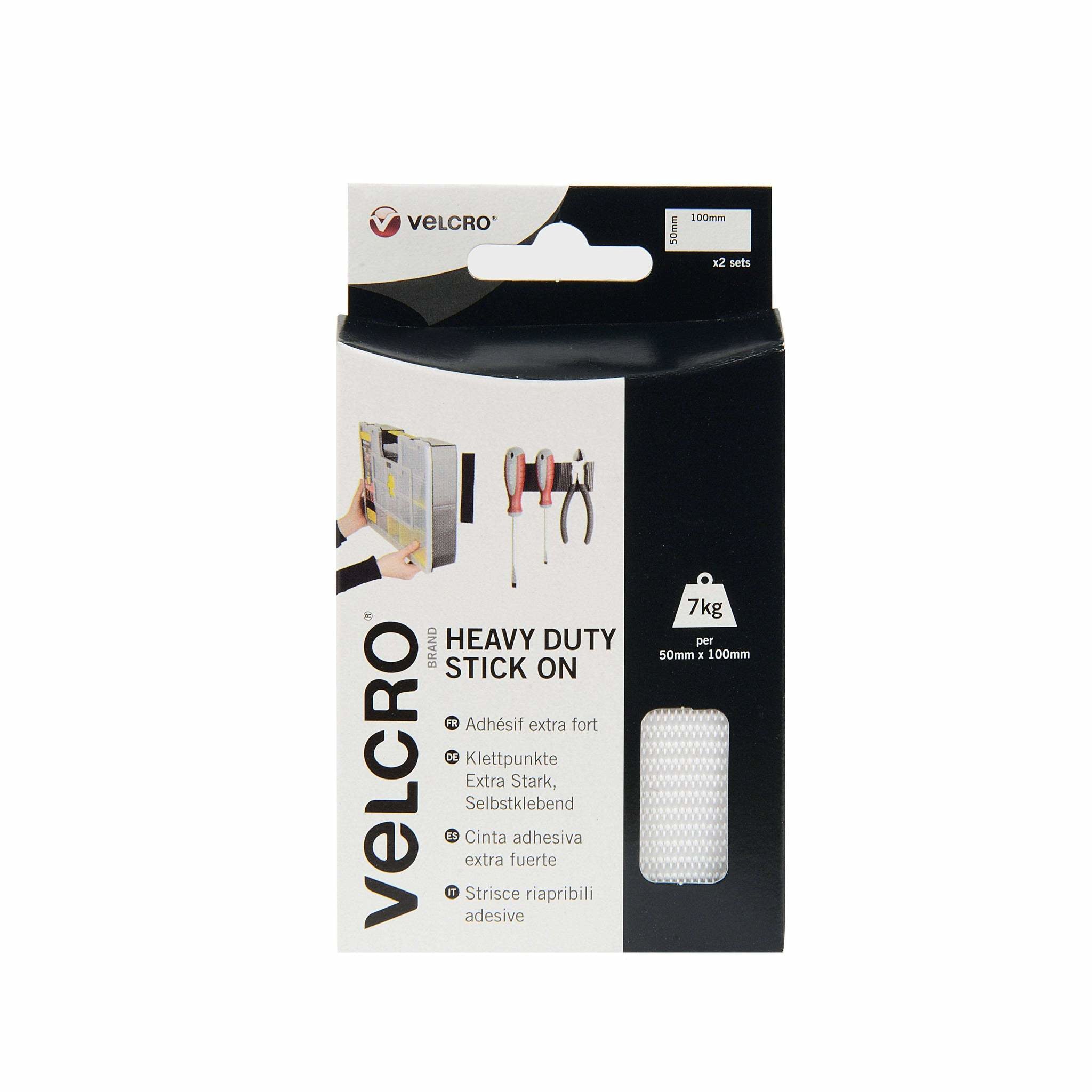 Velcro Extra starke Klettstreifen, selbstklebend – 50 × 100 mm, weiss, bis 7 kg, 2 Stk., für Innen- & Aussenbereich