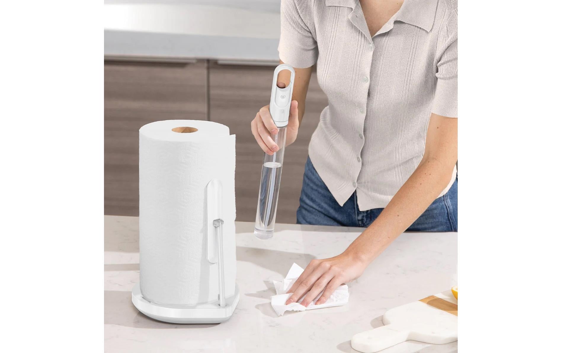 Simplehuman – Küchenrollenhalter Edelstahl, 20,6 × 18 × 38,1 cm, Weiss, für Rollen bis Ø 18 cm