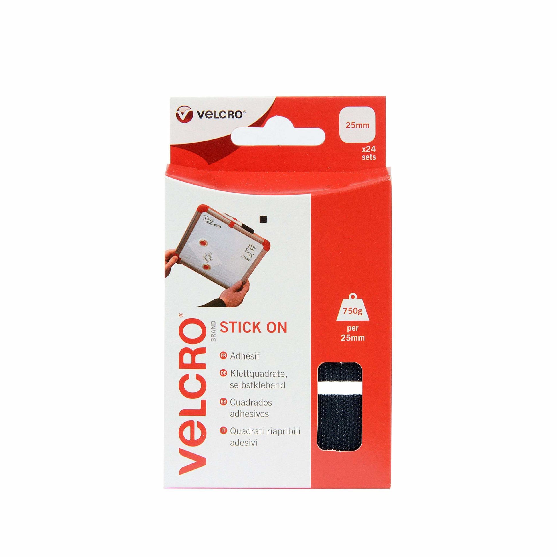Velcro Klettband selbstklebend – 25 × 25 mm, schwarz, 24 Stk.