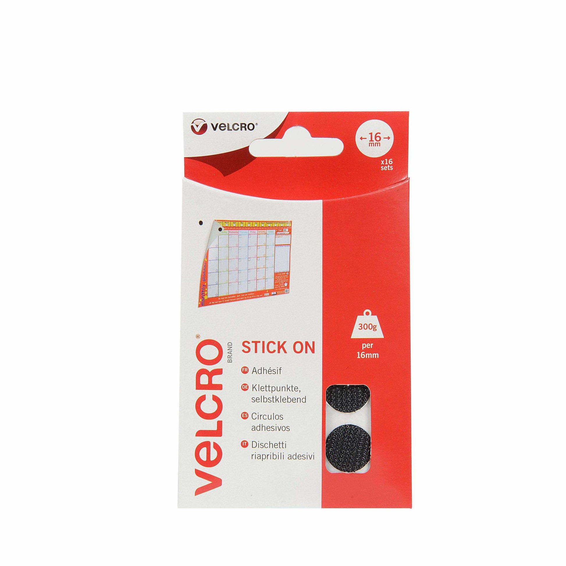 Velcro Selbstklebende Klettpunkte – 16 mm, 16 Stk., schwarz
