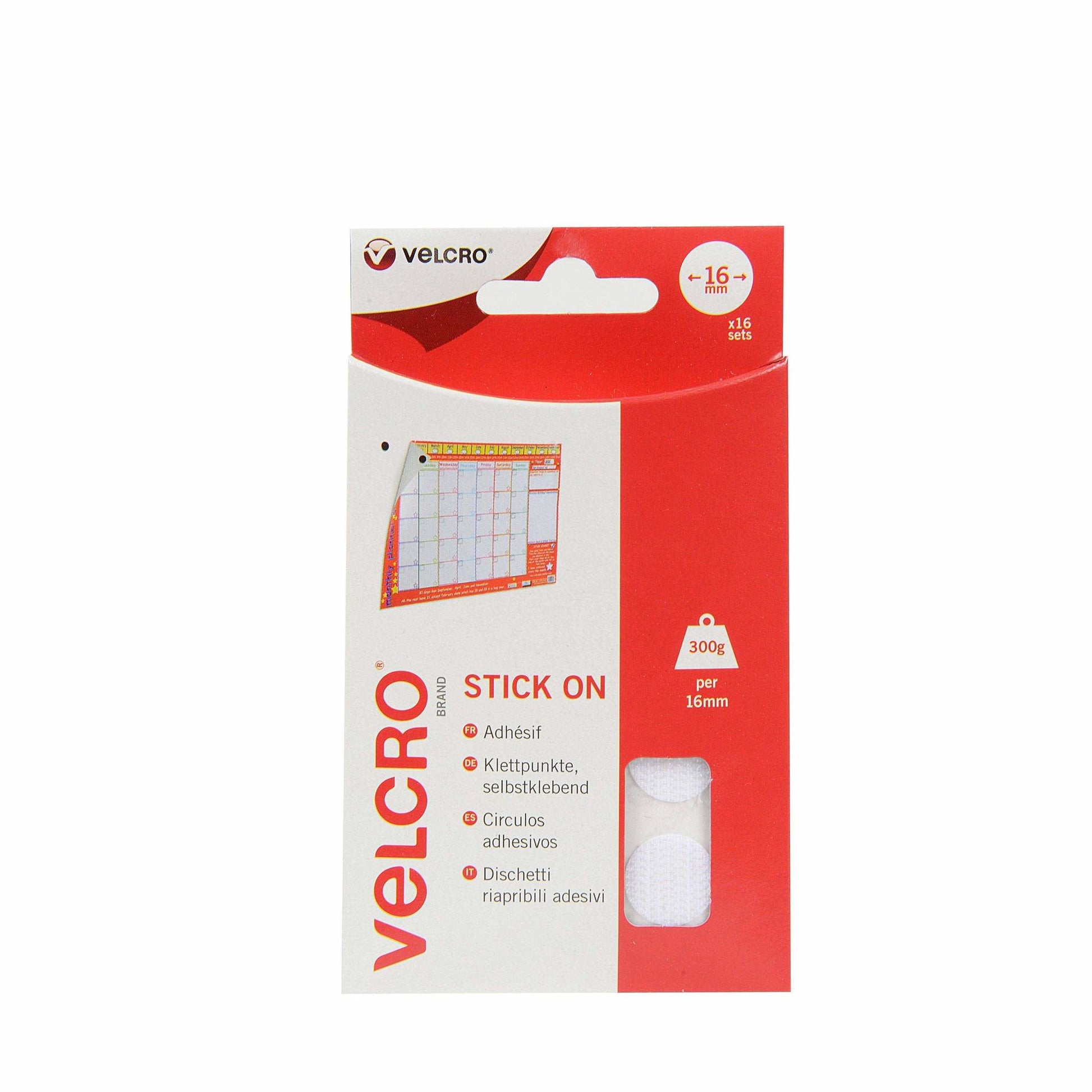 Velcro Selbstklebende Klettpunkte – 16 mm, weiss, 16 Stk.