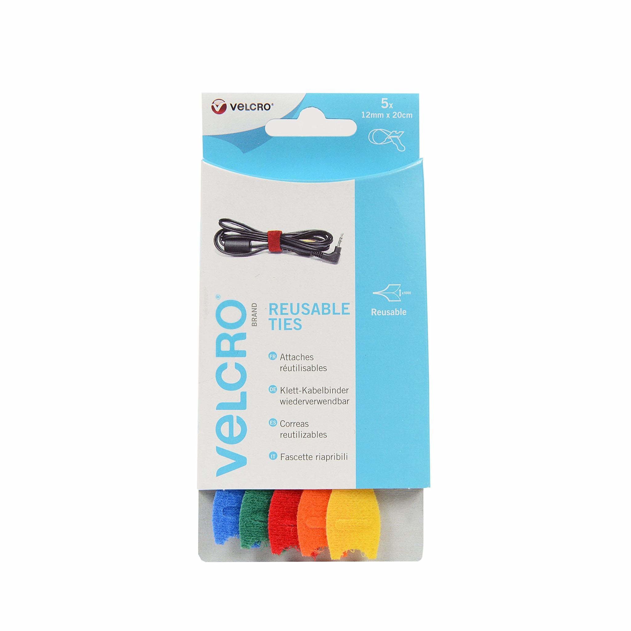 Velcro ONE-WRAP Klettband 12 mm × 200 mm – 5-teilig, wiederverwendbar, mehrfarbig