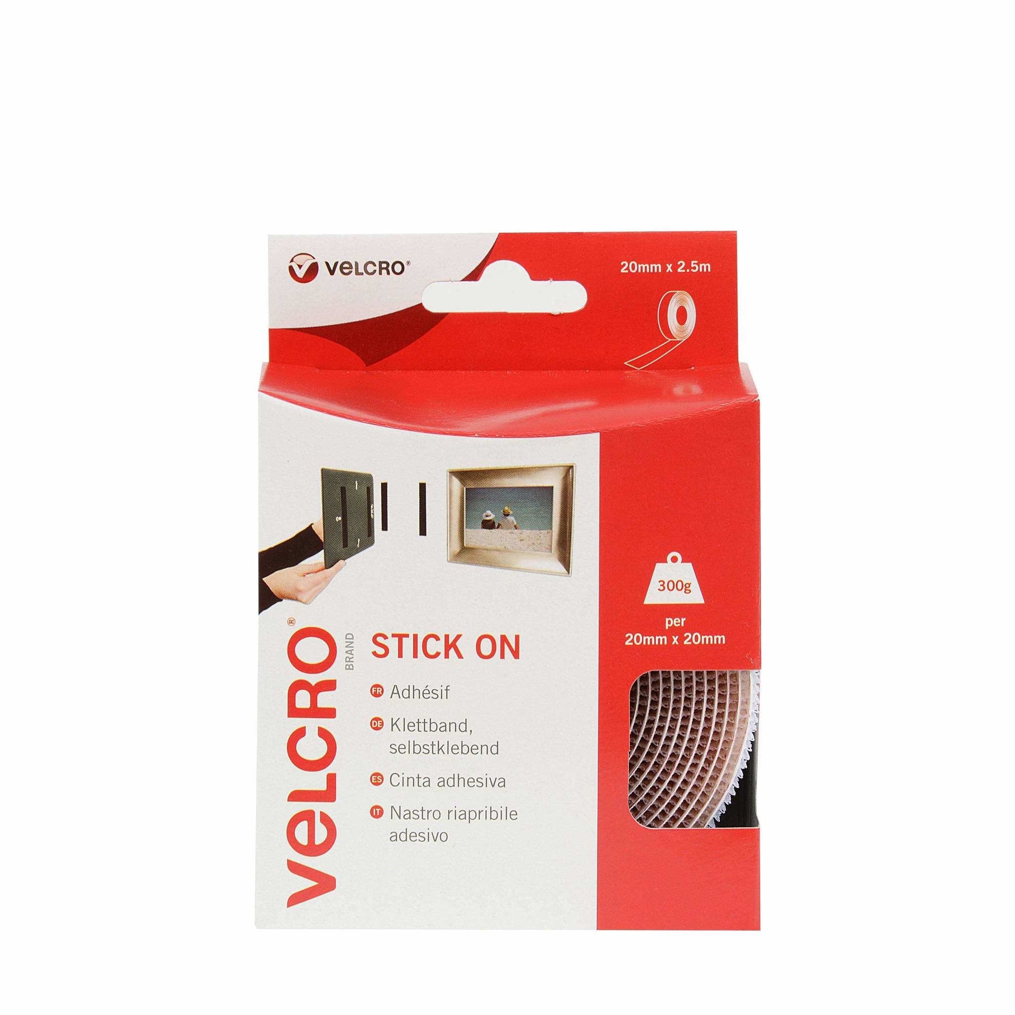 Velcro Selbstklebendes Klettband – 20 mm × 2,5 m, weiss, 1 Stk.