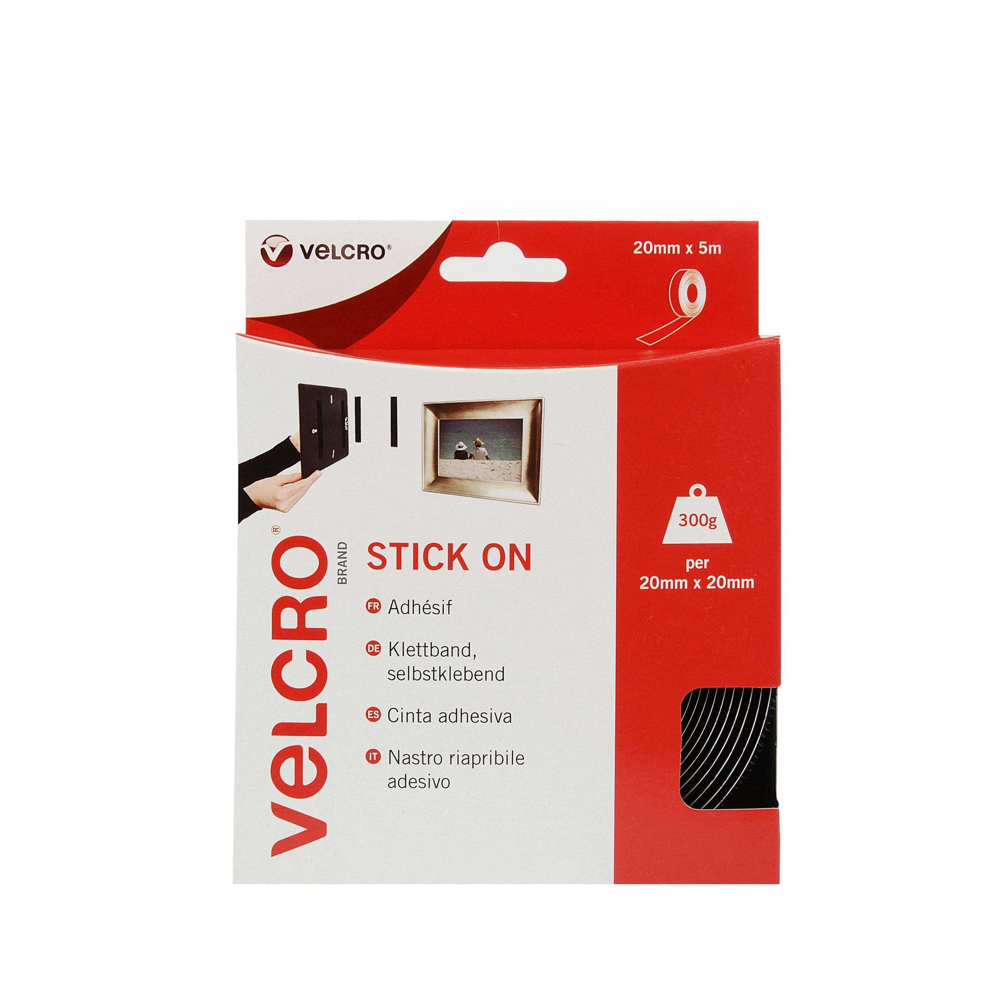 Velcro Klettband selbstklebend – 20 mm × 5 m, schwarz