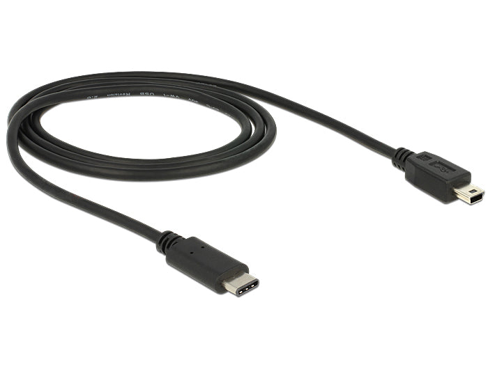 DeLOCK USB-C auf Mini-USB-B Kabel – USB 2.0 (480 Mbit/s) – 1 m – Schwarz – für Mini-USB-B Geräte