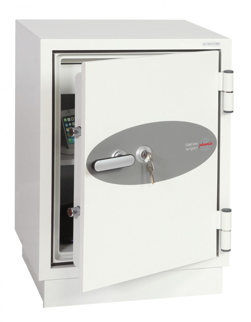 Phoenix Safe Co. Phoenix Feuerschutzbox FS0441K – Elektronik + Schlüssel – 63 l – Feuerschutz 90 min – Bodenmontage – Weiss