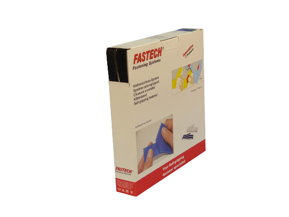 FASTECH Klettband – 20 mm × 25 m, schwarz, für Innen, selbstklebend, 1 Stk.