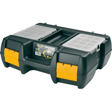 Art Plast Werkzeugkoffer – leer, abschliessbar, mit Deckel, schwarz/gelb, B 400 × H 133 × T 340 mm