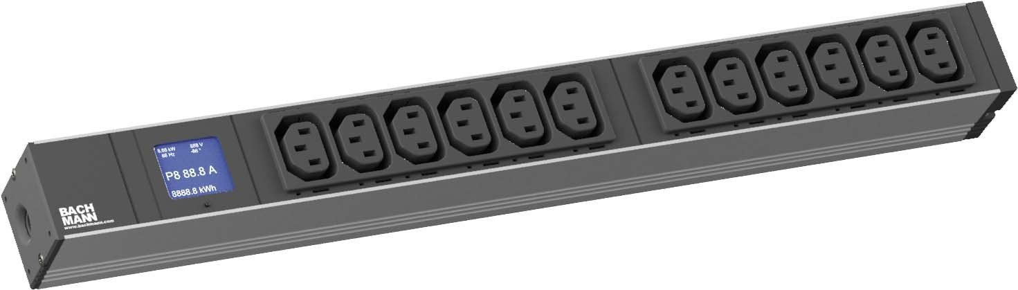 Bachmann Rack-PDU – 1U, 12× IEC C13, Schuko (Typ E/F), 230 V/32 A, 2 m, schwarz, mit Messfunktion