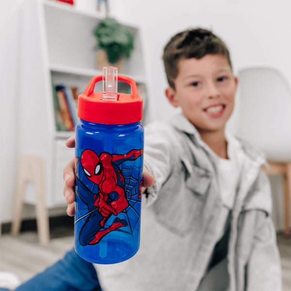 Scooli Kindertrinkflasche 500 ml – mit Strohhalm, Kunststoff, Spider-Man