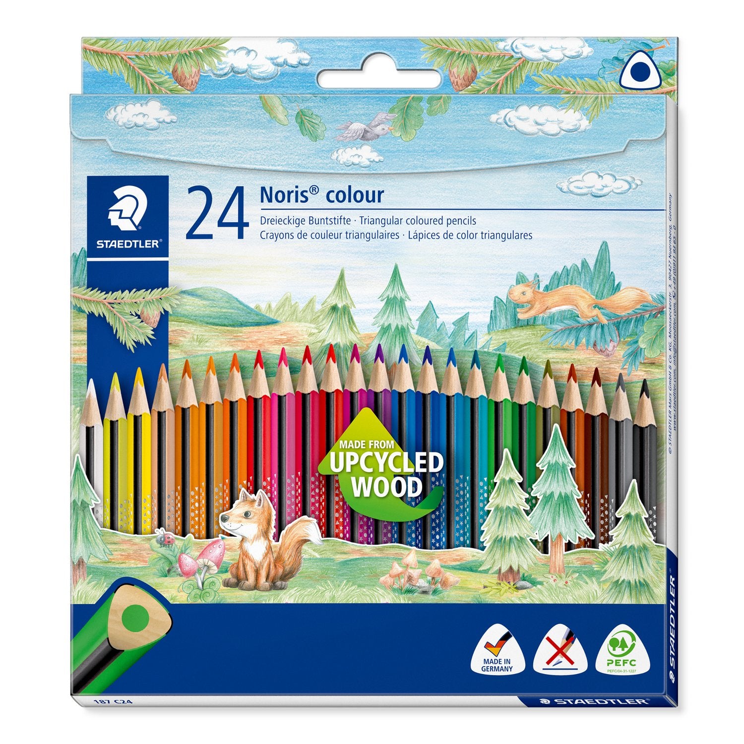 Staedtler Buntstifte Noris Colour Upcycled Wood – Dreikant, 24 Farben, im Kartonetui