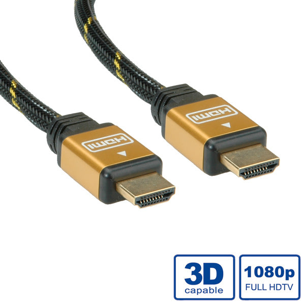 ROLINE HDMI Kabel HDMI High Speed 4K 30 Hz – 7,5 m – ARC, Ethernet – Schwarz/Gold – für Geräte mit HDMI-Port