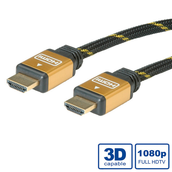 ROLINE HDMI Kabel HDMI High Speed 4K 30 Hz – 7,5 m – ARC, Ethernet – Schwarz/Gold – für Geräte mit HDMI-Port