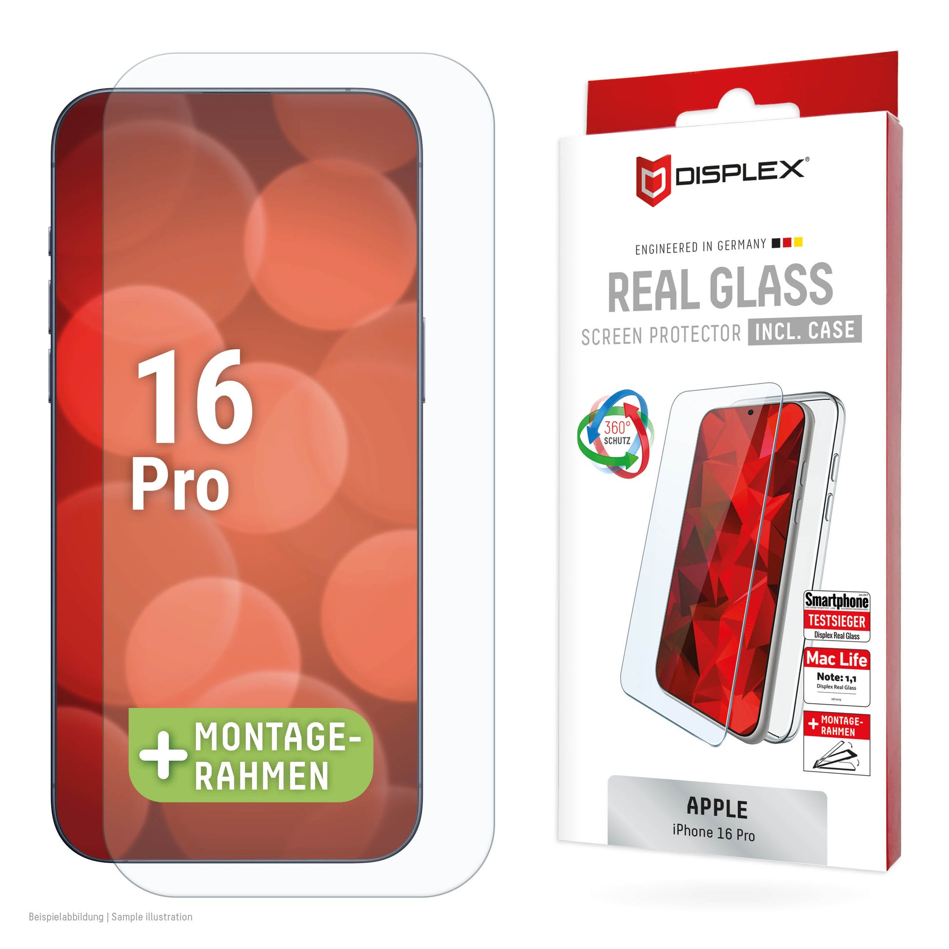 Displex Displayschutz (Panzerglas), 10H – für iPhone 16 Pro – mit Applikator