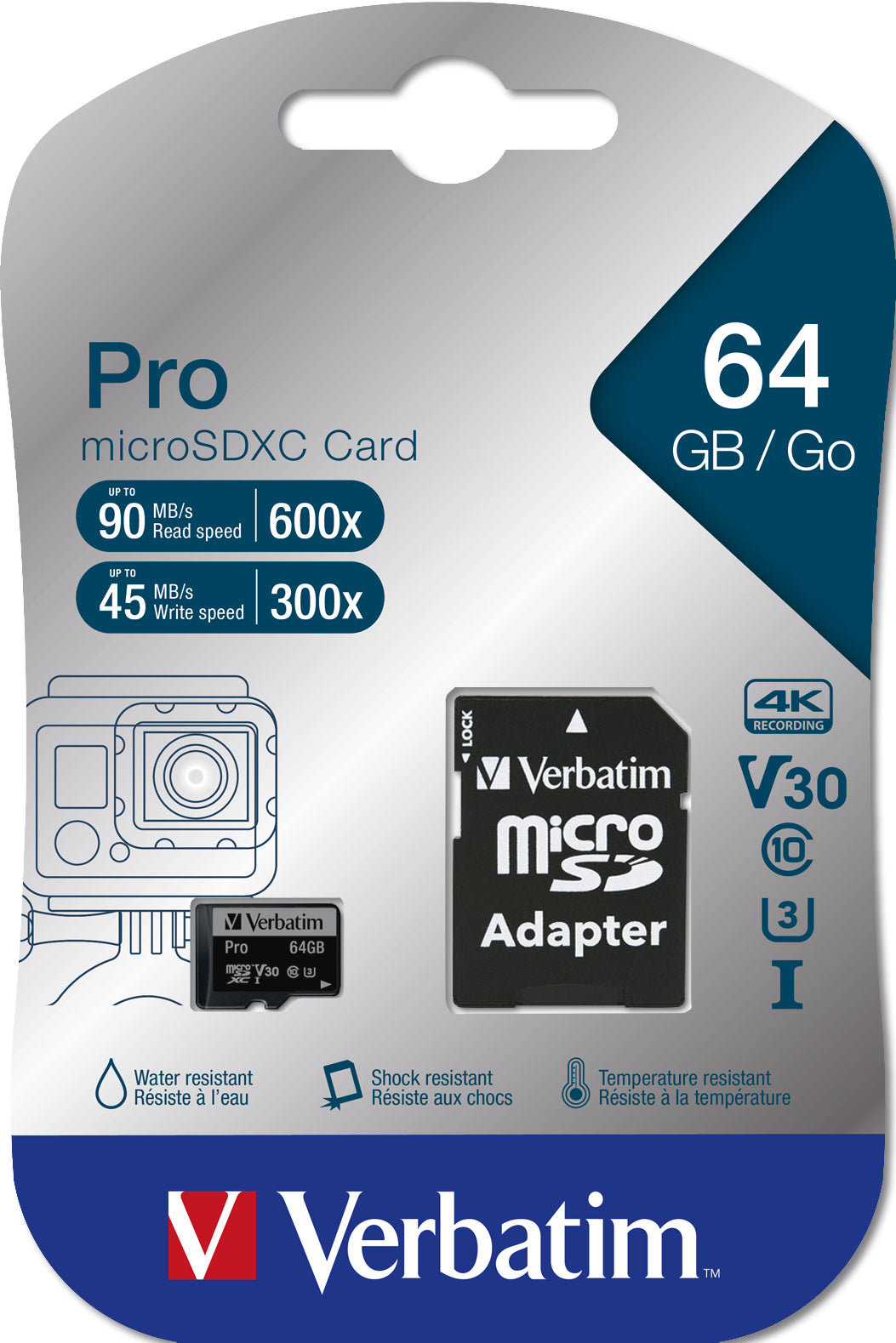 Verbatim microSDXC 64 GB – UHS-I, Klasse 10, U3, 90/45 MB/s, inkl. SD-Adapter