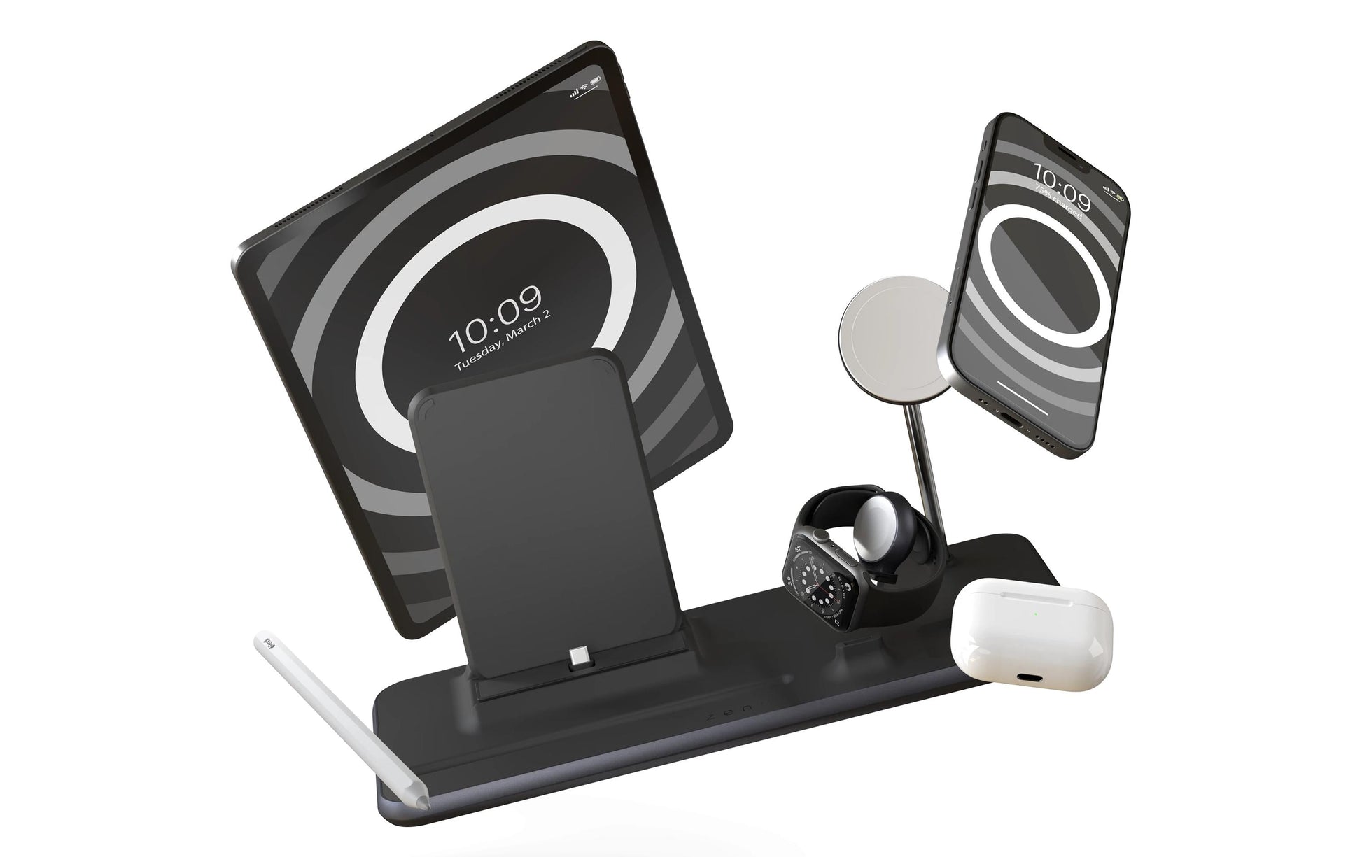 ZENS ZEDC21B/00 Kabelloses Ladegerät 15 W – Qi, PD – USB‑C×1 – 4× gleichzeitig – für Smartphone und mehr – Schwarz