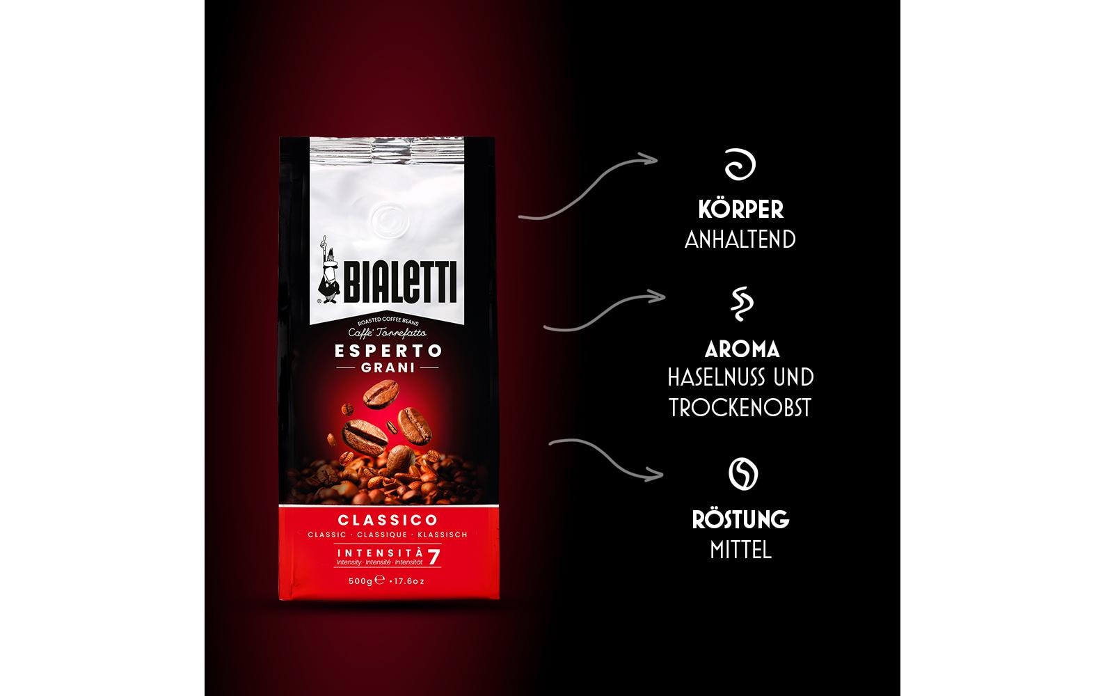 Bialetti Classico – Kaffeebohnen – Café Crème, Intensität 7, 500 g