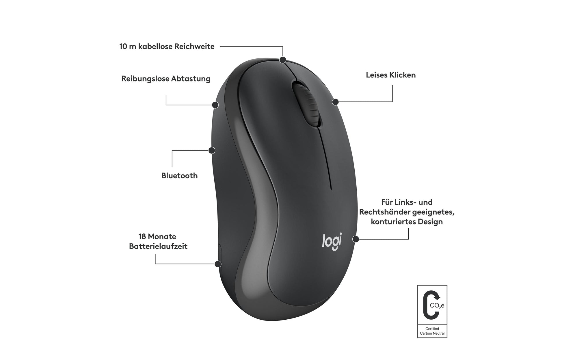 Logitech M240 Maus – kabellos, Bluetooth, Silent-Tasten, Graphit