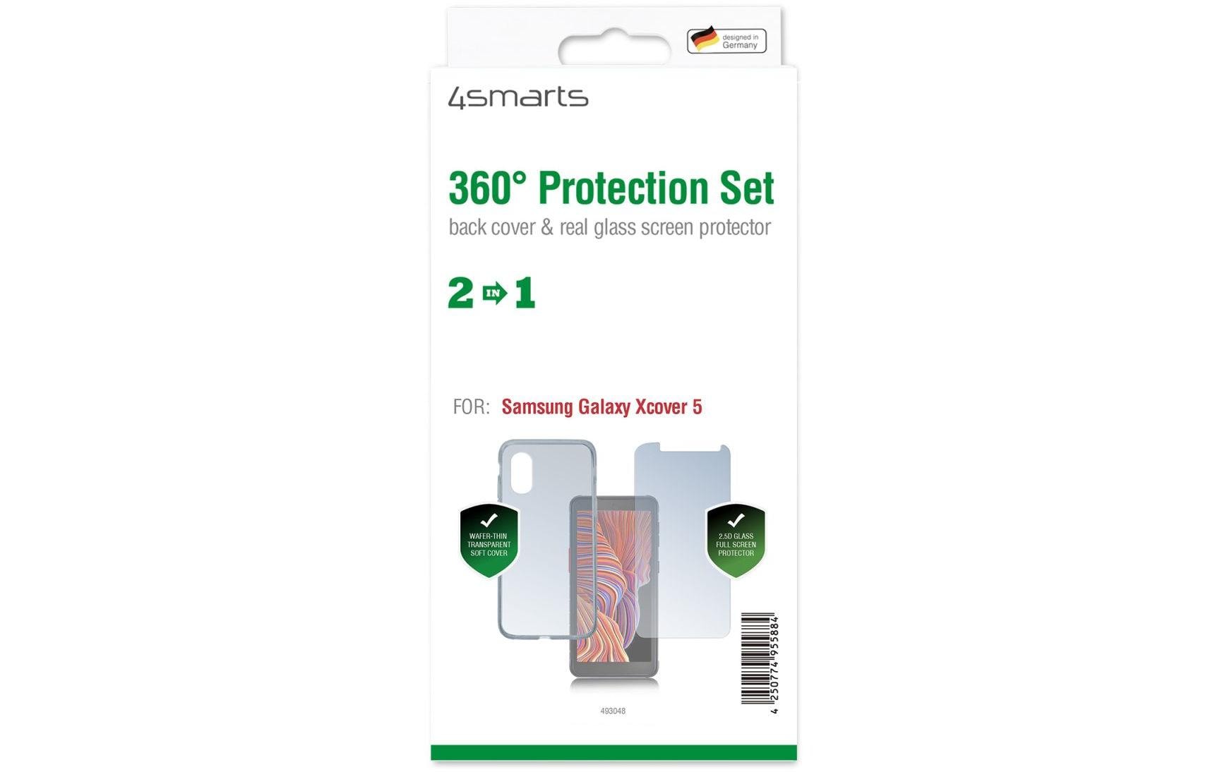 4smarts 360° Schutzset – Displayschutzfolie – für Samsung Galaxy Xcover 5, Gehärtetes Glas