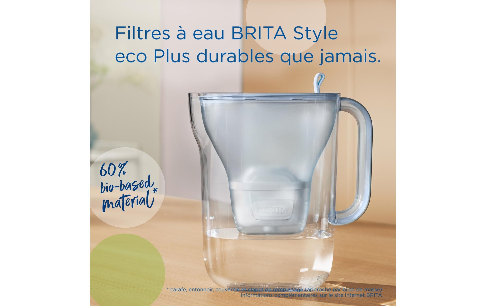 BRITA Style Eco Gletscher – Wasserfilter-Kanne 1,4 l, Filterwechselanzeige, Kunststoff, Hellblau