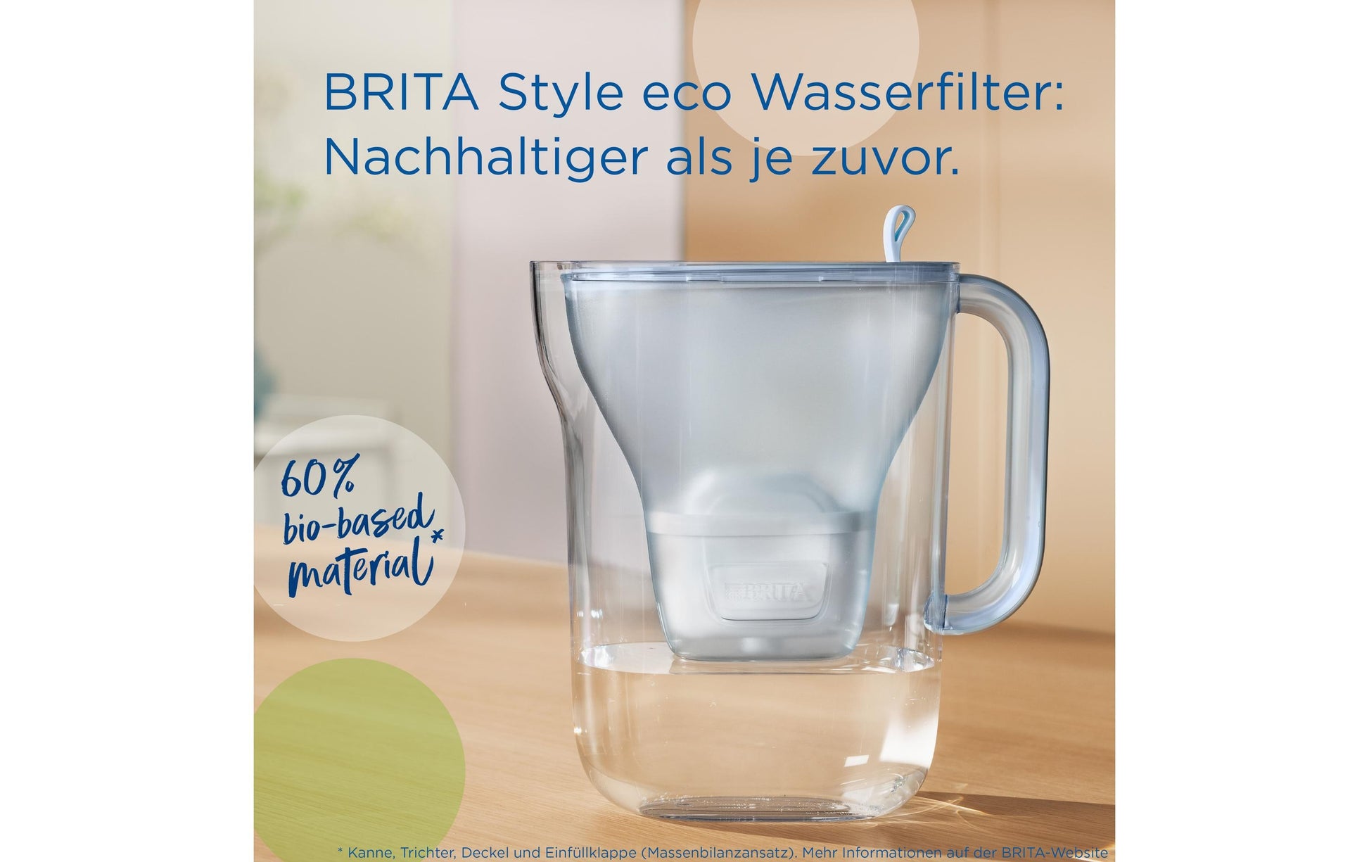 BRITA Style Eco Gletscher – Wasserfilter-Kanne 1,4 l, Filterwechselanzeige, Kunststoff, Hellblau