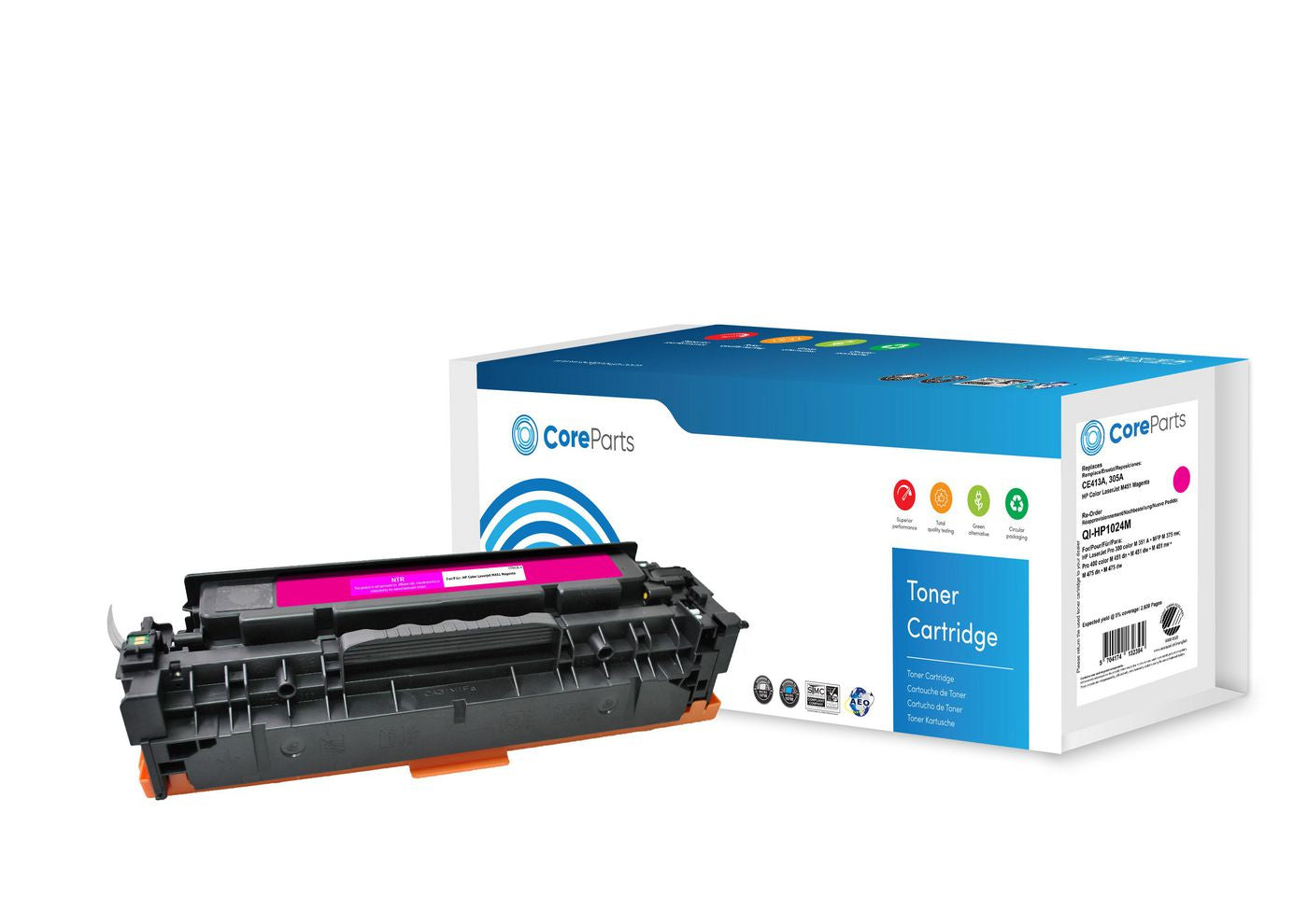CoreParts CE413A Magenta Toner – Kompatibel – 2'600 Seiten – für HP LaserJet Pro M351/M375/M451 und andere