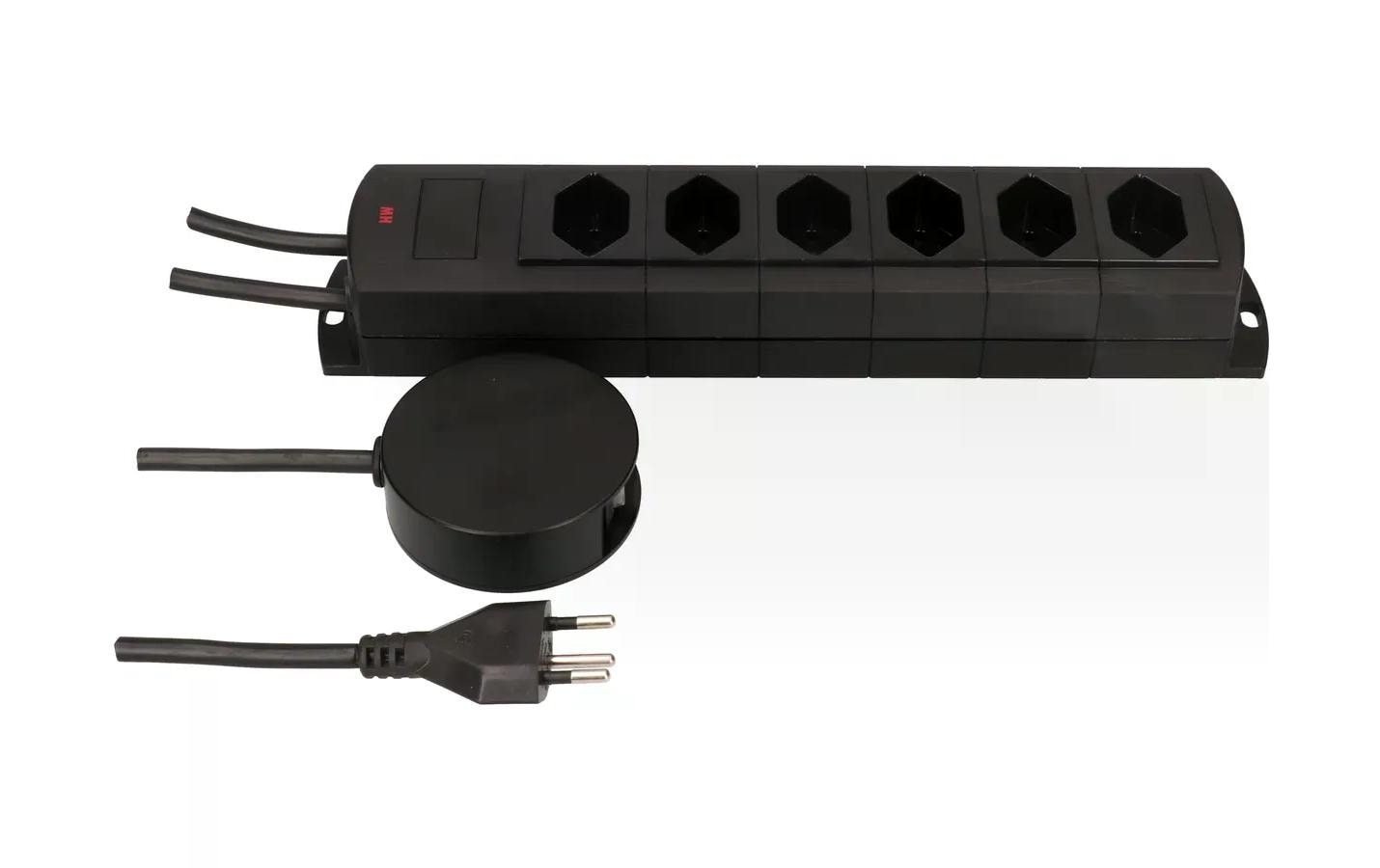 Max Hauri AG Max Hauri PRIME-LINE Steckdosenleiste, 6×T13, mit Schalter, 5 m, Überstromschutz, Eingang T12 – schwarz