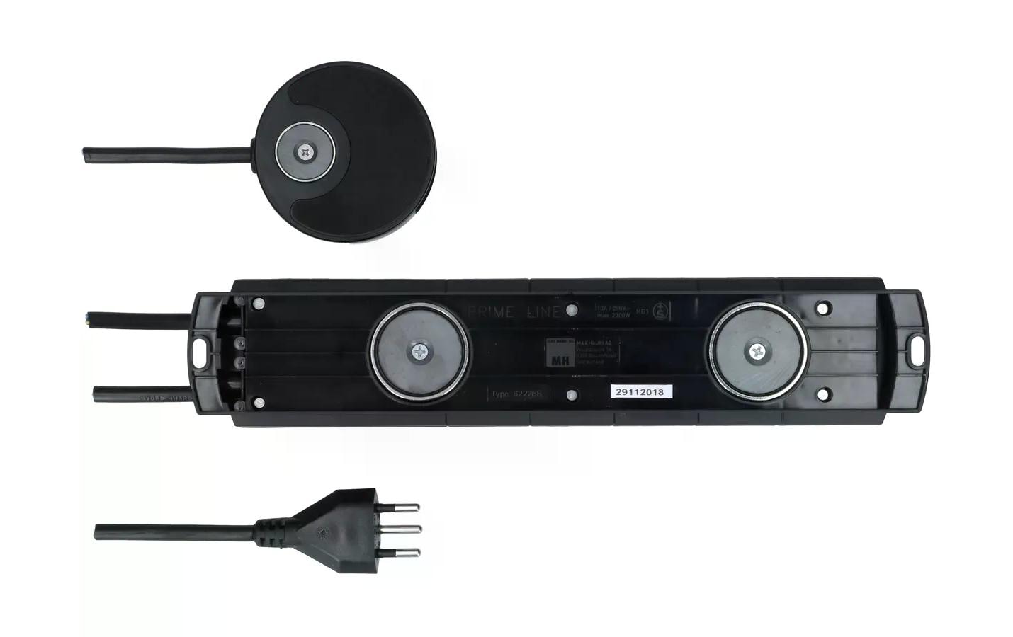 Max Hauri AG Max Hauri PRIME-LINE Steckdosenleiste, 6×T13, mit Schalter, 5 m, Überstromschutz, Eingang T12 – schwarz