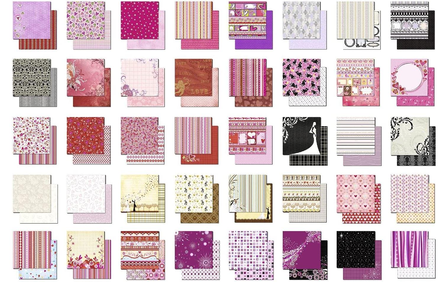 URSUS Designpapier Glitter – 30,5 × 30,5 cm, Love, mehrfarbig, 190 g/m² – 40 Blatt, Kunstpapier