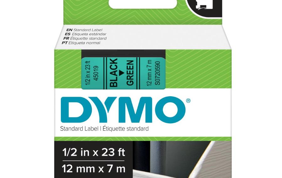 DYMO Schriftband – 12 mm × 7 m, grün, schwarz – D1-TAPE