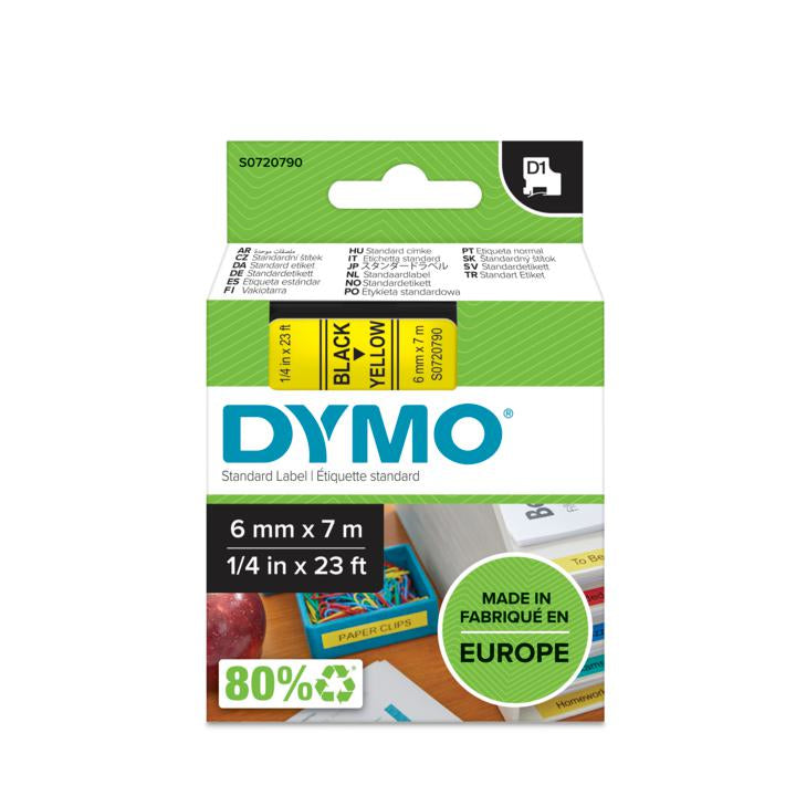DYMO Schriftband – 6 mm × 7 m, gelb, schwarz – für DYMO: POCKET, 1000+, 2000, und andere