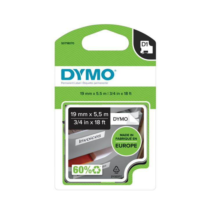 DYMO Schriftband – 19 mm × 5,5 m, weiss, schwarz, D1-TAPE