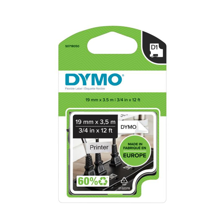 DYMO Schriftband – 19 mm × 3,5 m, weiss, schwarz, D1