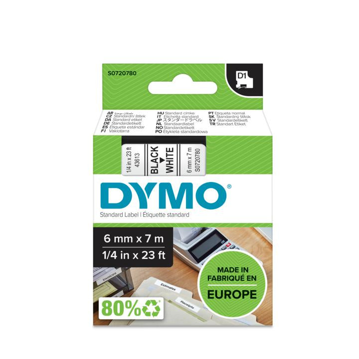 DYMO Schriftband – 6 mm × 7 m, weiss, schwarz – für DYMO POCKET, Dymo 1000+, 2000 und andere